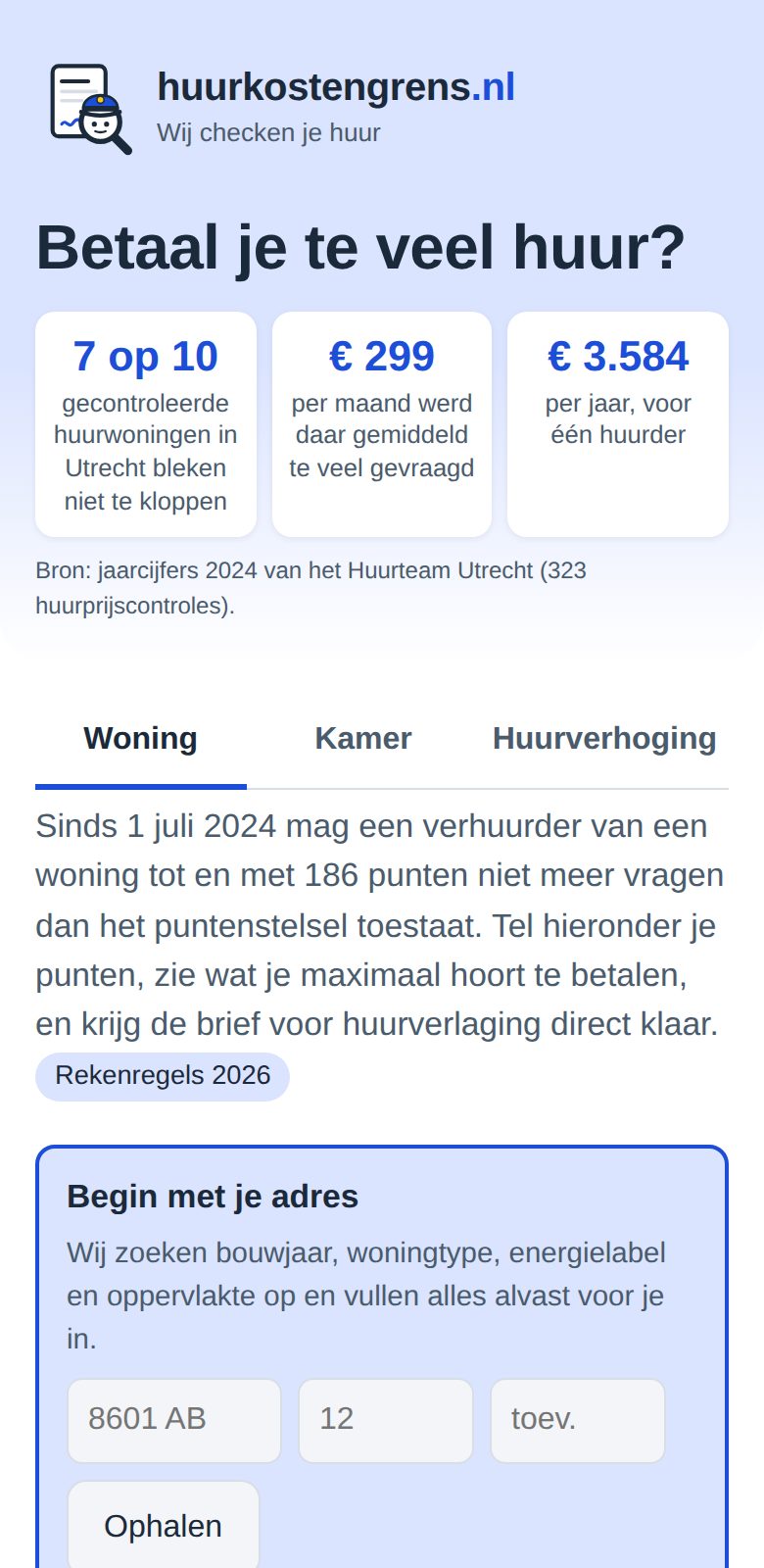 Voorpagina van huurkostengrens.nl